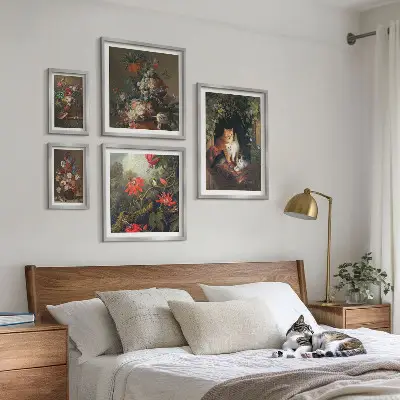 Bildergalerien-Set für die Wand mit Blumenkatzen im Vintage-Stil