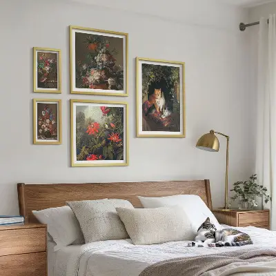 Bildergalerien-Set für die Wand mit Blumenkatzen im Vintage-Stil