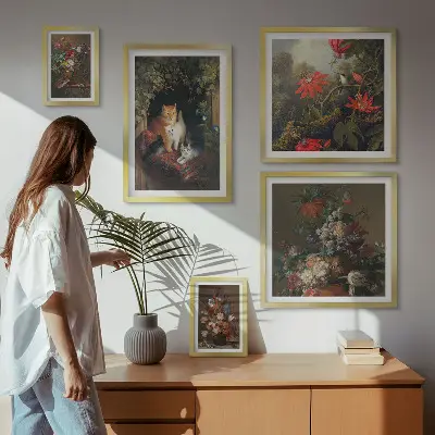 Bildergalerien-Set für die Wand mit Blumenkatzen im Vintage-Stil