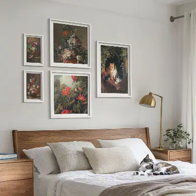 Bildergalerien-Set für die Wand mit Blumenkatzen im Vintage-Stil