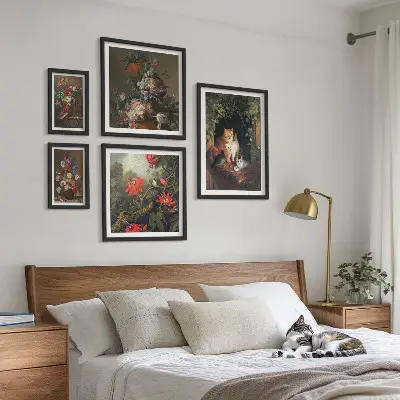 Bildergalerien-Set für die Wand mit Blumenkatzen im Vintage-Stil