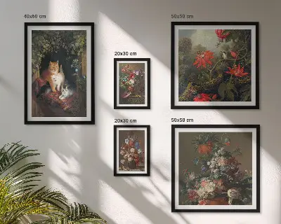 Bildergalerien-Set für die Wand mit Blumenkatzen im Vintage-Stil