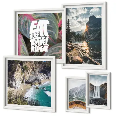 Modernes Wandbilder-Set mit Landschaften und Gebirgswasserfällen