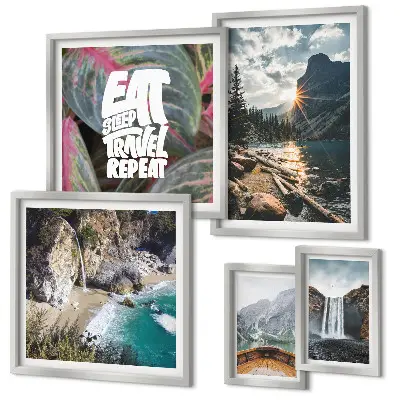 Modernes Wandbilder-Set mit Landschaften und Gebirgswasserfällen