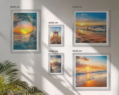 Modernes Wandbilderset Sonnenuntergänge am Meer und Stadtbrücken