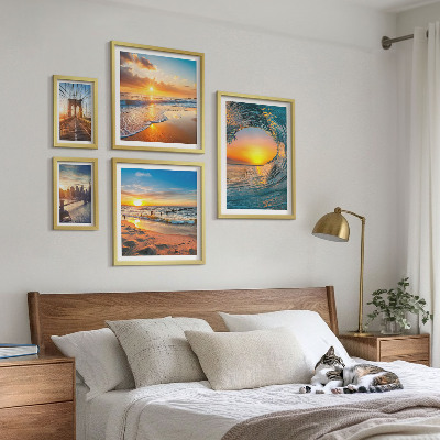 Modernes wandbilder-set Sonnenuntergänge am Meer, Stadtbrücken