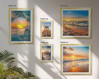 Modernes Wandbilderset Sonnenuntergänge am Meer und Stadtbrücken