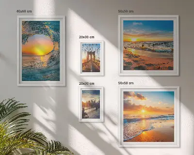Modernes Wandbilderset Sonnenuntergänge am Meer und Stadtbrücken