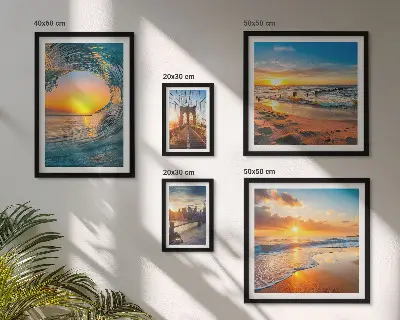 Modernes Wandbilderset Sonnenuntergänge am Meer und Stadtbrücken