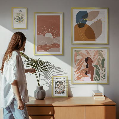 Modernes wandbilder-set abstrakte Pflanzenmotive im Boho-Stil