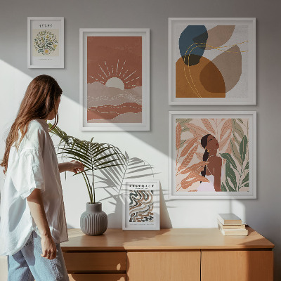 Modernes wandbilder-set abstrakte Pflanzenmotive im Boho-Stil