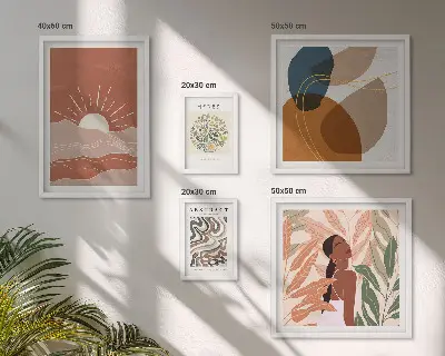 Modernes Wandbilder-Set mit abstrakten Pflanzenmotiven im Boho-Stil