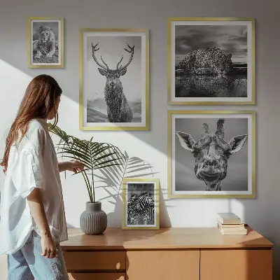 Bildergalerie-Set für die Wand mit Motiven von Schwarz-Weiß-Tieren und Natur