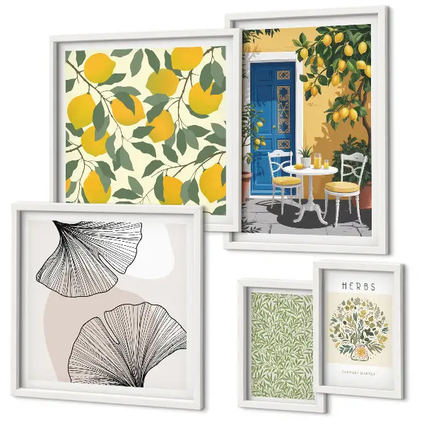Modernes Wandbilder-Set mit stilvollen Pflanzenmotiven