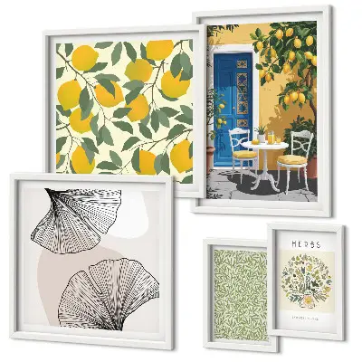 Modernes Wandbilder-Set mit stilvollen Pflanzenmotiven