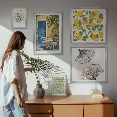 Modernes Wandbilder-Set mit stilvollen Pflanzenmotiven
