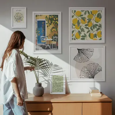Modernes Wandbilder-Set mit stilvollen Pflanzenmotiven