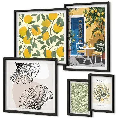 Modernes Wandbilder-Set mit stilvollen Pflanzenmotiven