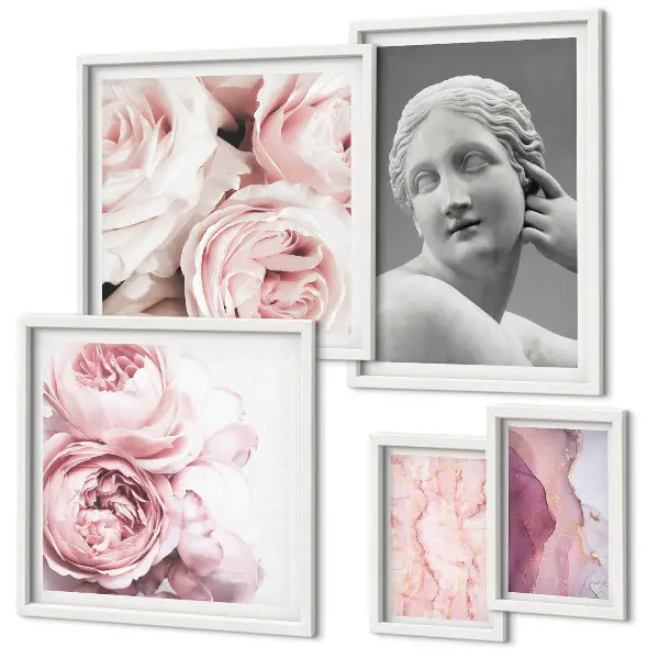 Bildergalerie-Set für die Wand mit klassischen Blumenskulpturen