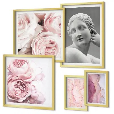 Bildergalerie-Set für die Wand mit klassischen Blumenskulpturen
