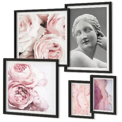 Bildergalerie-Set für die Wand mit klassischen Blumenskulpturen