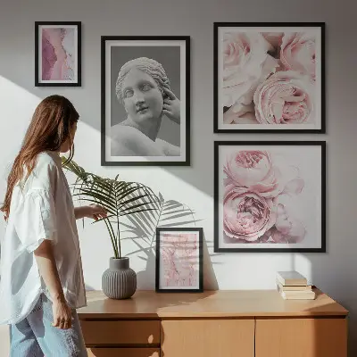 Bildergalerie-Set für die Wand mit klassischen Blumenskulpturen