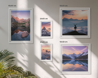 Bilderset fürs sofa Spiegelungen des Sonnenuntergangs in den Bergen