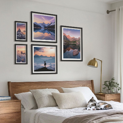 Bilderset fürs sofa Spiegelungen des Sonnenuntergangs in den Bergen