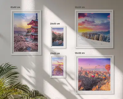Wandbilder-Set mit asiatischem Berg- und Blumenmotiv