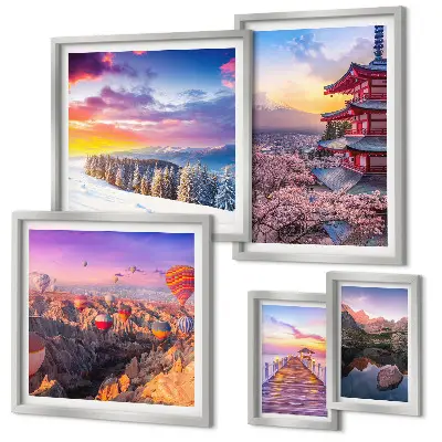Wandbilder-Set mit asiatischem Berg- und Blumenmotiv