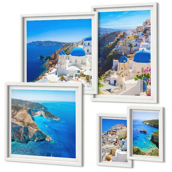Modernes Wandbilder-Set Griechische Inseln mit blauen Kuppeln