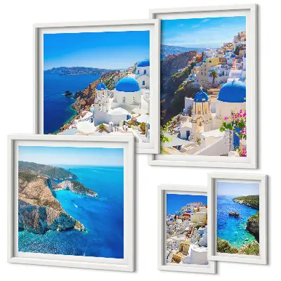 Modernes Wandbilder-Set Griechische Inseln mit blauen Kuppeln