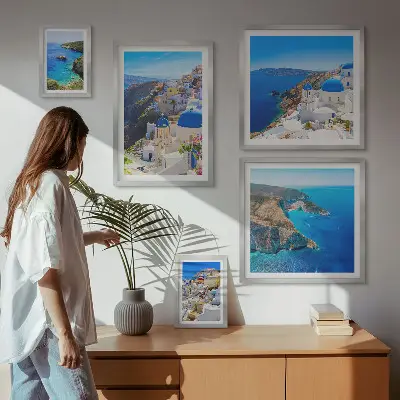 Modernes Wandbilder-Set Griechische Inseln mit blauen Kuppeln
