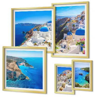 Modernes Wandbilder-Set Griechische Inseln mit blauen Kuppeln