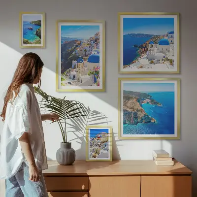 Modernes Wandbilder-Set Griechische Inseln mit blauen Kuppeln