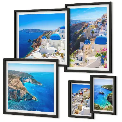 Modernes Wandbilder-Set Griechische Inseln mit blauen Kuppeln