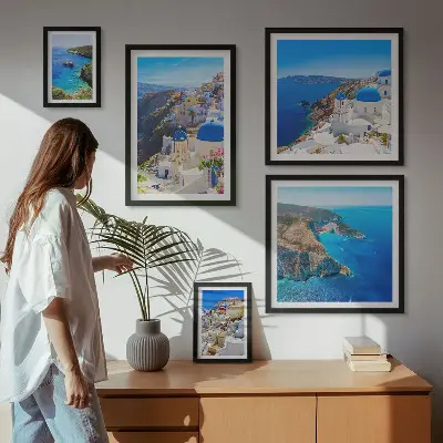 Modernes Wandbilder-Set Griechische Inseln mit blauen Kuppeln