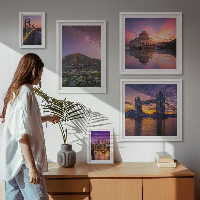 Modernes wandbilder-set Landschaften von Bergstädten bei Nacht