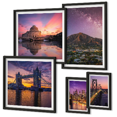 Modernes wandbilder-set Landschaften von Bergstädten bei Nacht