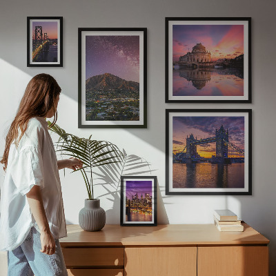 Modernes wandbilder-set Landschaften von Bergstädten bei Nacht