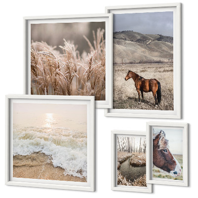 Modernes wandbilder-set Landschaften mit Pferden und Wasser