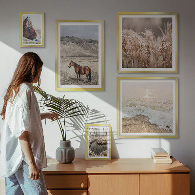 Modernes wandbilder-set Landschaften mit Pferden und Wasser