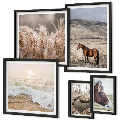 Modernes wandbilder-set Landschaften mit Pferden und Wasser