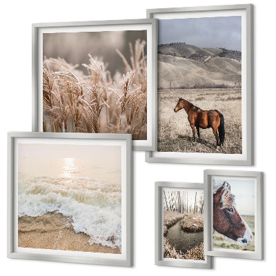 Modernes wandbilder-set Landschaften mit Pferden und Wasser