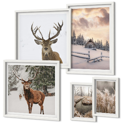 Modernes wandbilder-set Winterlandschaften mit Hirschen