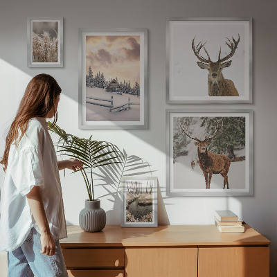 Modernes wandbilder-set Winterlandschaften mit Hirschen
