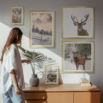 Modernes wandbilder-set Winterlandschaften mit Hirschen