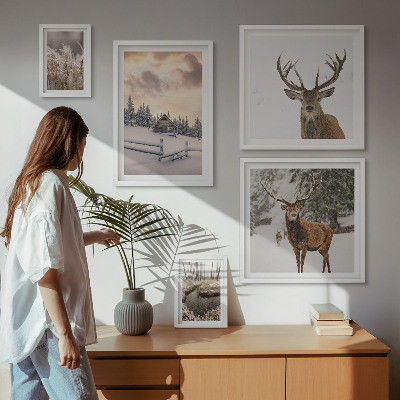 Modernes wandbilder-set Winterlandschaften mit Hirschen