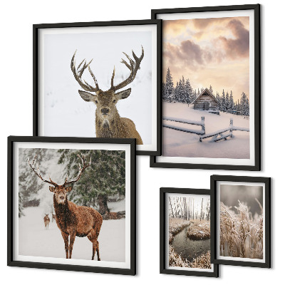 Modernes wandbilder-set Winterlandschaften mit Hirschen