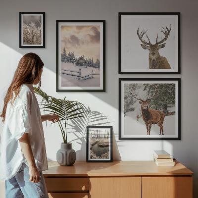 Modernes wandbilder-set Winterlandschaften mit Hirschen